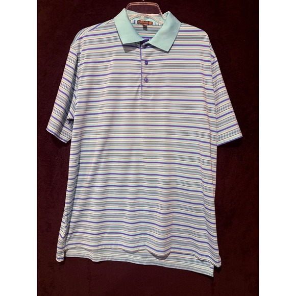 Peter Millar Summer Comfort Striped Golf Polo Shirt Stretch Blue Purple L - Picture 1 of 8